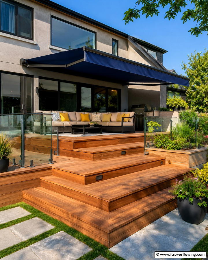 Retractable Awning for Versatility - 30 Partially Covered Deck Ideas for Flexible Outdoor Living