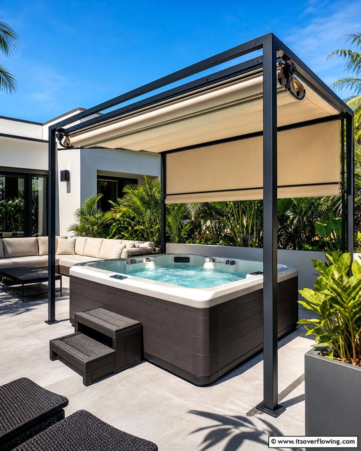 Retractable Canopy Enclosure - 25 Hot Tub Enclosure Ideas for Year-Round Relaxation