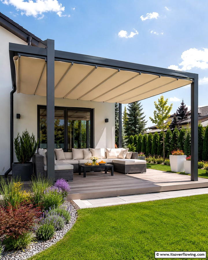 Retractable Canopy PergolaOne - 25 Small Patio Pergola Ideas for Cozy Outdoor Spaces