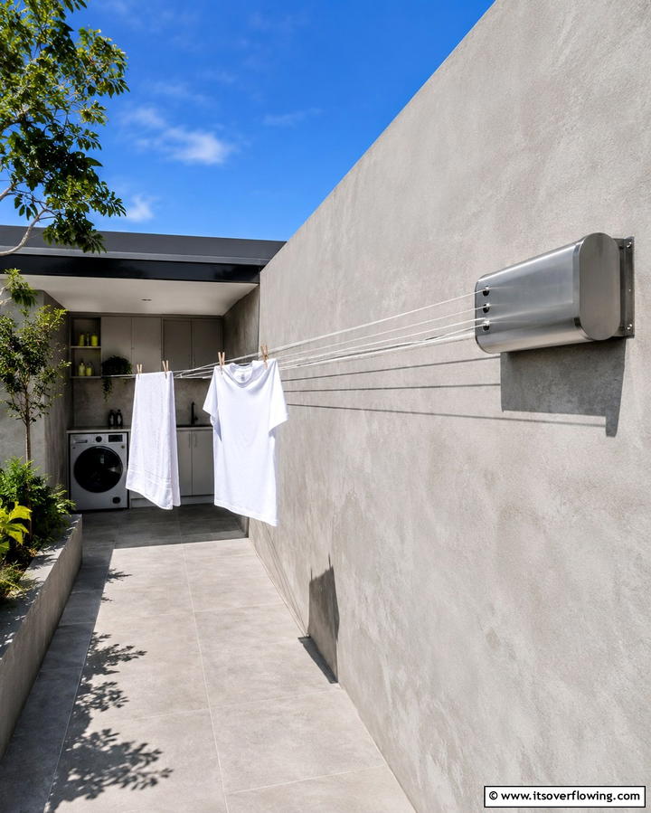 Retractable Clothesline - 25 Outdoor Laundry Area Design Ideas for Convenience