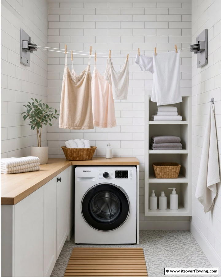 Retractable Clothesline - 20 Laundry Room Drying Rack Ideas for Efficient Drying