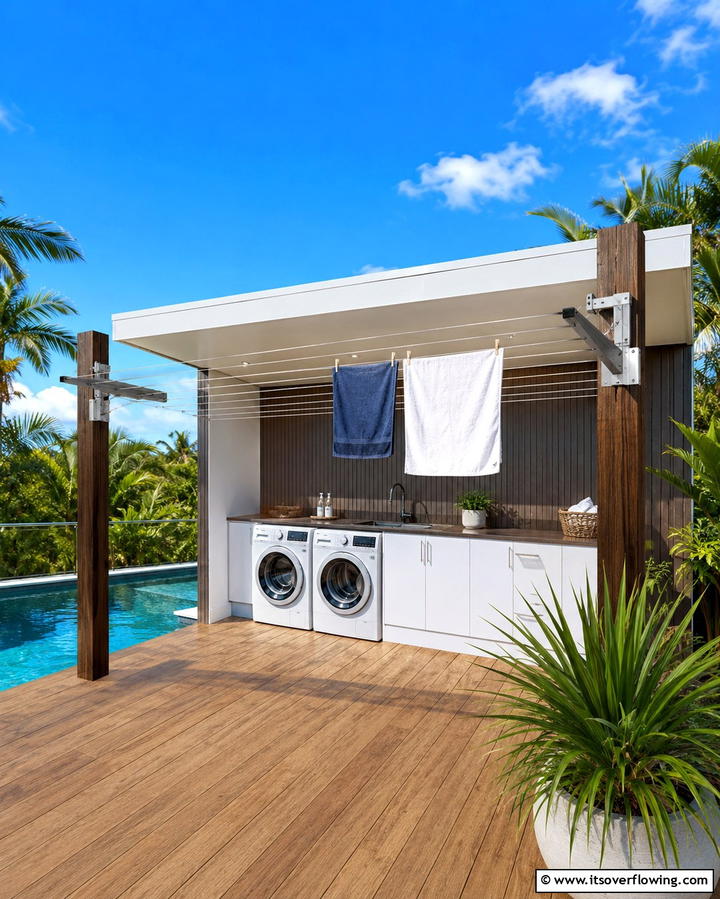 Retractable Clotheslines for Flexibility - 25 Outdoor Laundry Area Design Ideas for Convenience