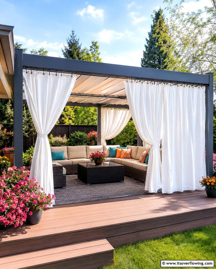 Retractable Deck Curtains - 30 Private Deck Ideas for Secluded Outdoor Relaxation Zones