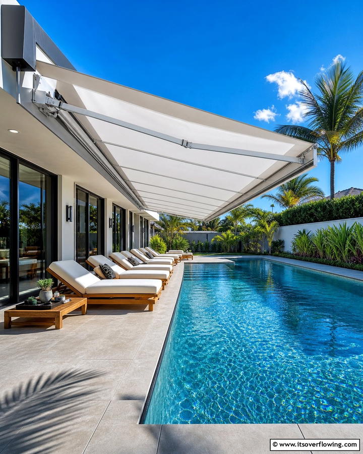 Retractable Poolside Canopy - 17 Pool Shade Ideas for Stylish Outdoor Swimming Areas
