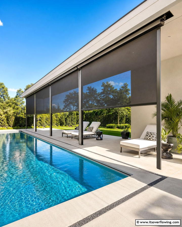 Retractable Poolside Screens - 17 Pool Shade Ideas for Stylish Outdoor Swimming Areas
