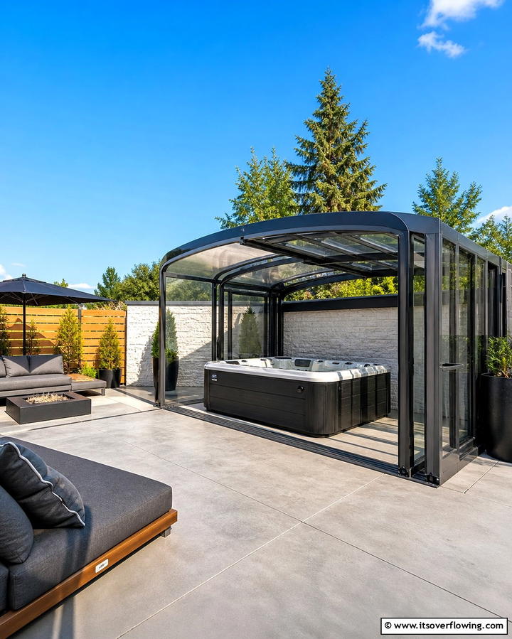 Retractable Roof Enclosure - 25 Hot Tub Enclosure Ideas for Year-Round Relaxation