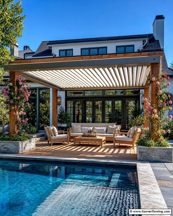 Retractable Roof Pergola - 17 Pool Shade Ideas for Stylish Outdoor Swimming Areas