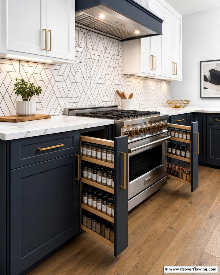 Retractable Spice Drawers - 21 Small Kitchen Storage Hacks for Efficient Spaces