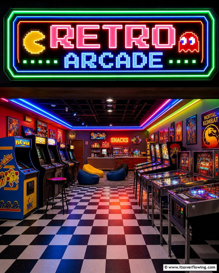 Retro Arcade Sign - 20 Man Cave Sign Ideas for a Personalized Space