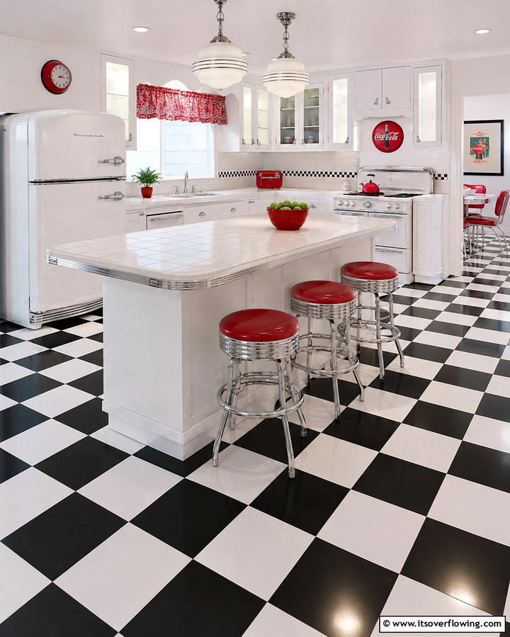 Retro Checkerboard Flooring - 25 Vintage Kitchen Ideas for a Classic Culinary Space