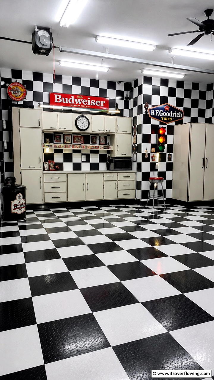 Retro Checkerboard Pattern - 30 Creative Garage Wall Paint Ideas for a Fresh Look