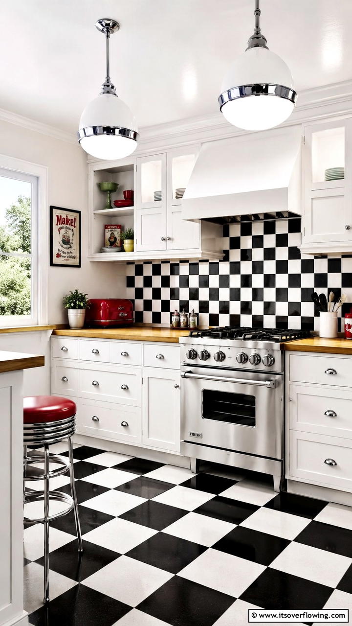 Retro Checkerboard Pattern - 21 White Cabinet Kitchen Backsplash Ideas for Contrast