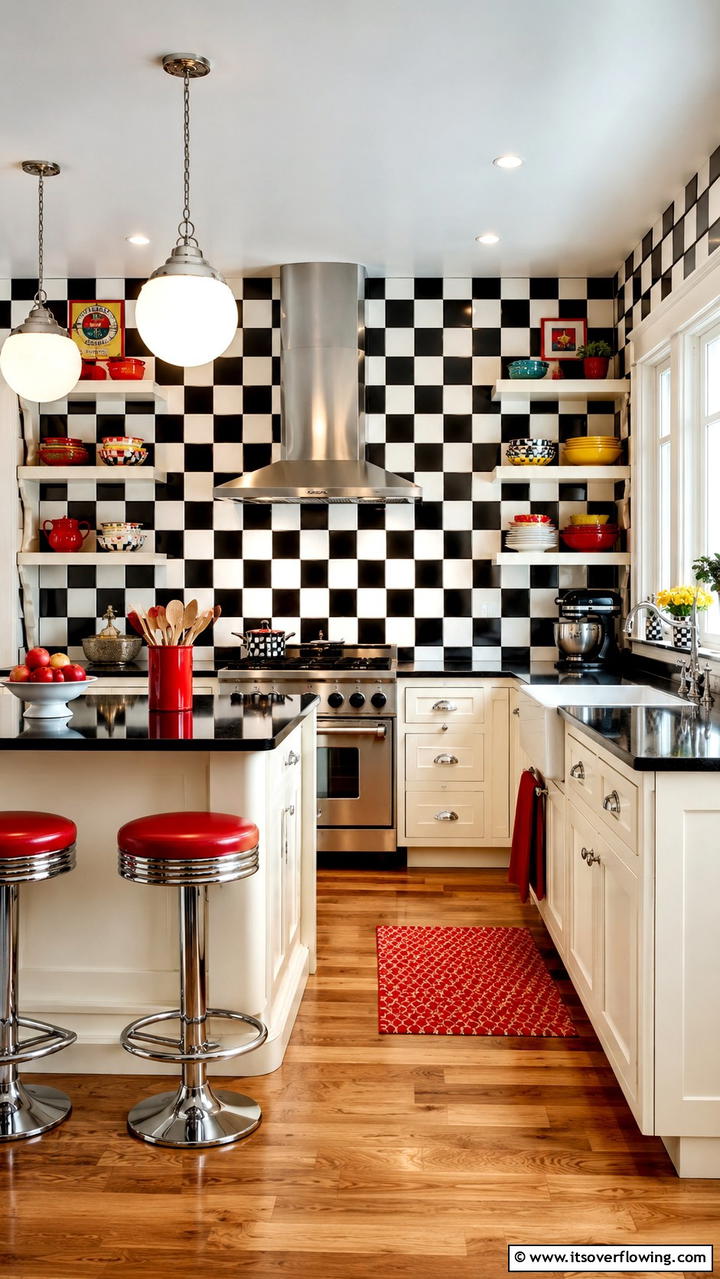 Retro Checkerboard Twist - 21 Modern White Kitchen Backsplash Ideas for Style