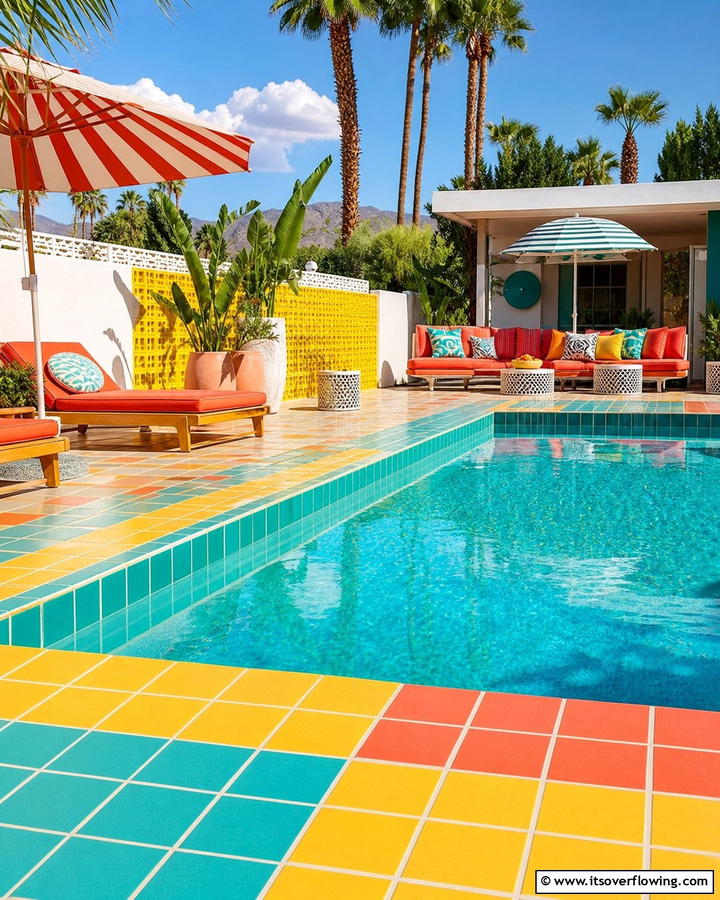 Retro Color Blocks - 21 Pool Tile Designs to Refresh Your Swimming Area Style