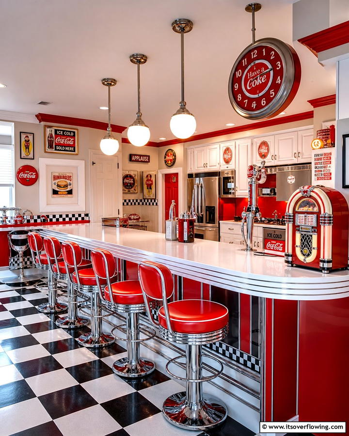 Retro Diner Style Bar - 30 Kitchen Bar Ideas for Casual Dining and Socializing