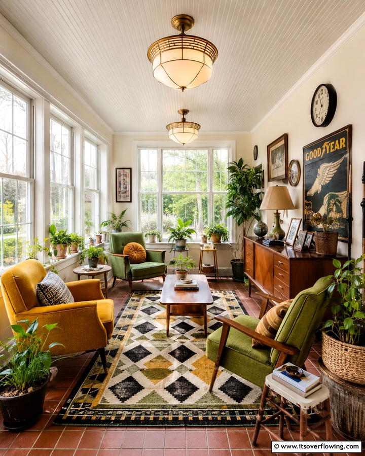 Retro Farmhouse Retreat - 30 Farmhouse Sunroom Ideas for Cozy and Light-Filled Relaxation