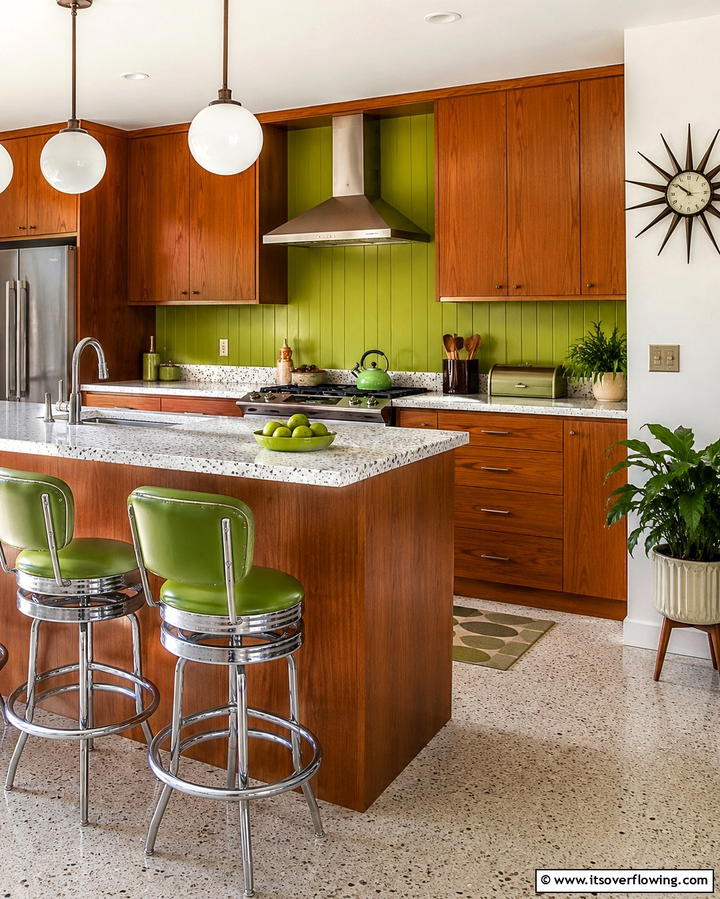 Retro Fun with Avocado Green Panels - 25 Chic Kitchen With Green Backsplash Ideas