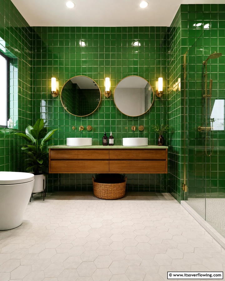 Retro Green Tiles with Glossy Finish - 30 Green Tile Bathroom Inspiration Ideas for Bold Spaces