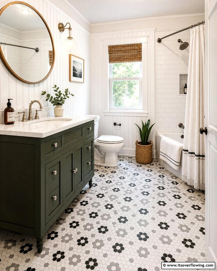 Retro Hexagon Tiles - 25 Bathroom Mosaic Floor Tile Ideas for Unique Style