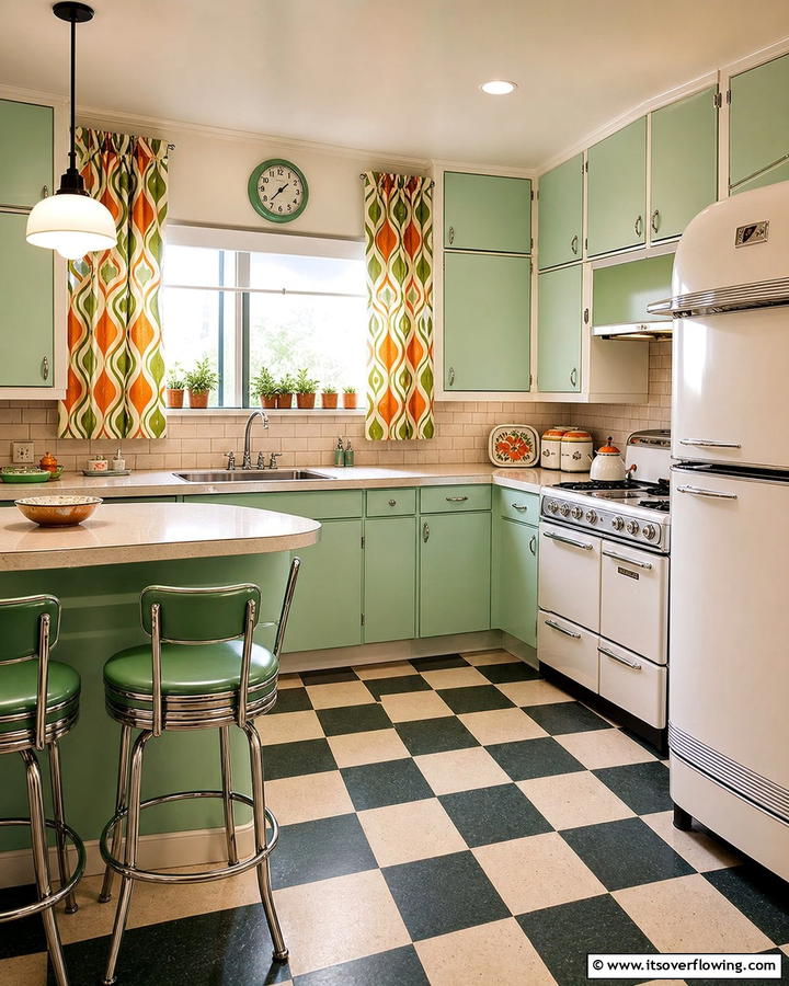Retro Inspired Bold Prints - 21 Kitchen Curtain Ideas to Enhance Light and Privacy