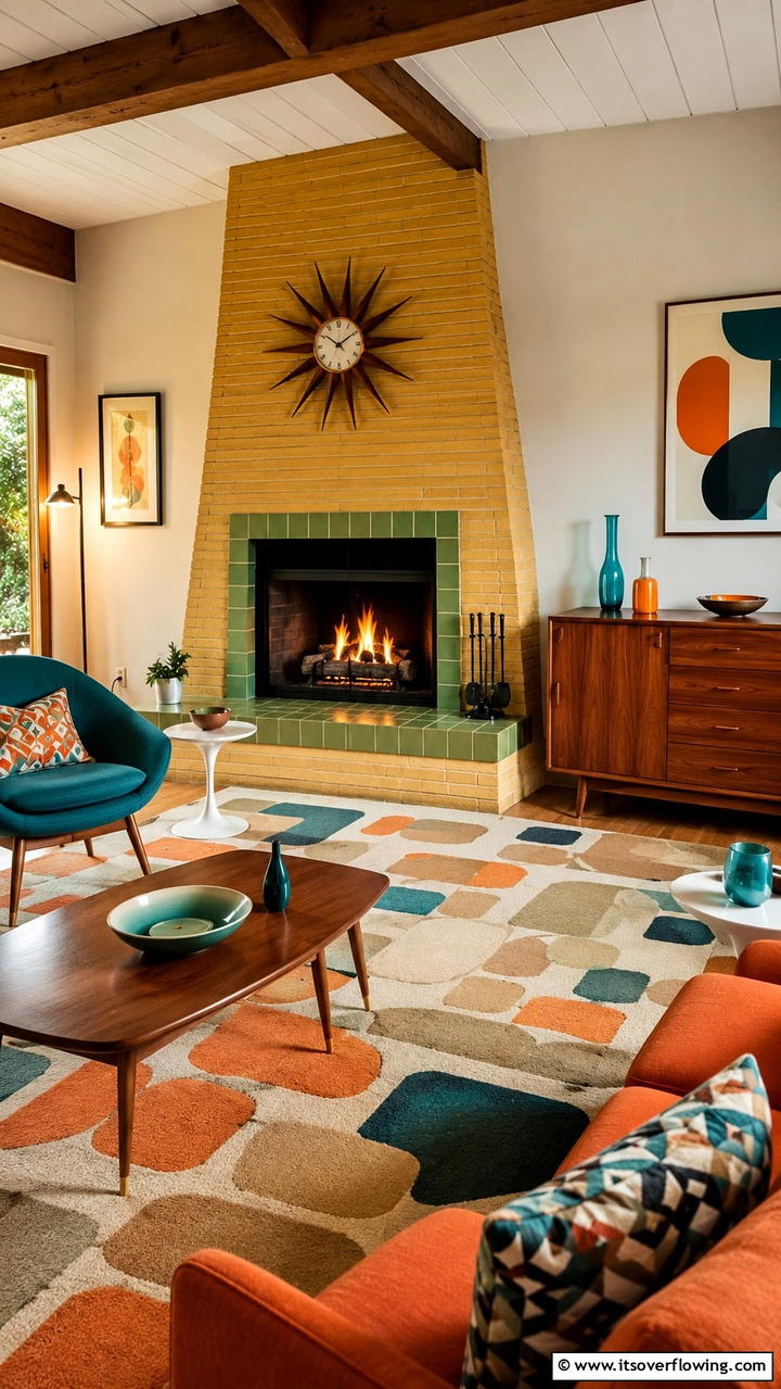 Retro Inspired Hearth Revival - 30 Fireplace Hearth Ideas to Elevate Your Living Room