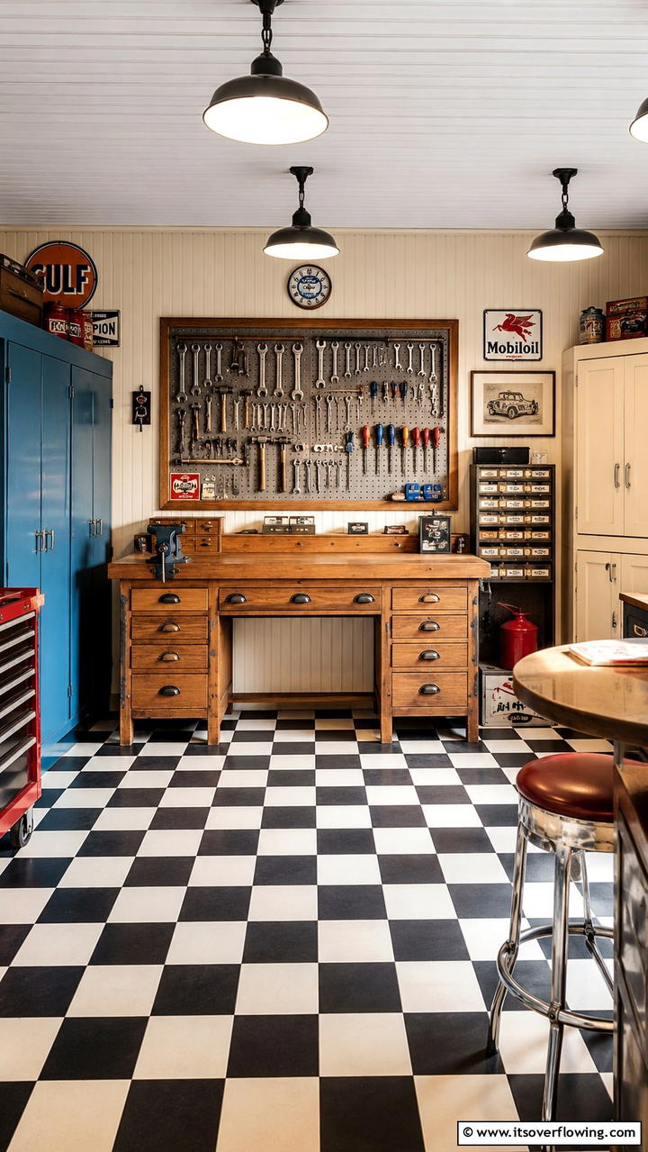 Retro Inspired Workbench with Classic Detailing - 30 Garage Workbench Ideas for Organized DIY Spaces