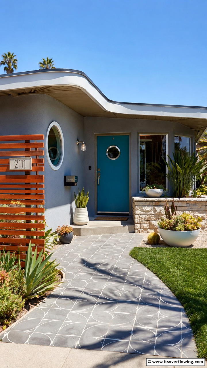 Retro Modern Fusion - 30 Grey House With Blue Door Ideas- Charming Curb Appeal