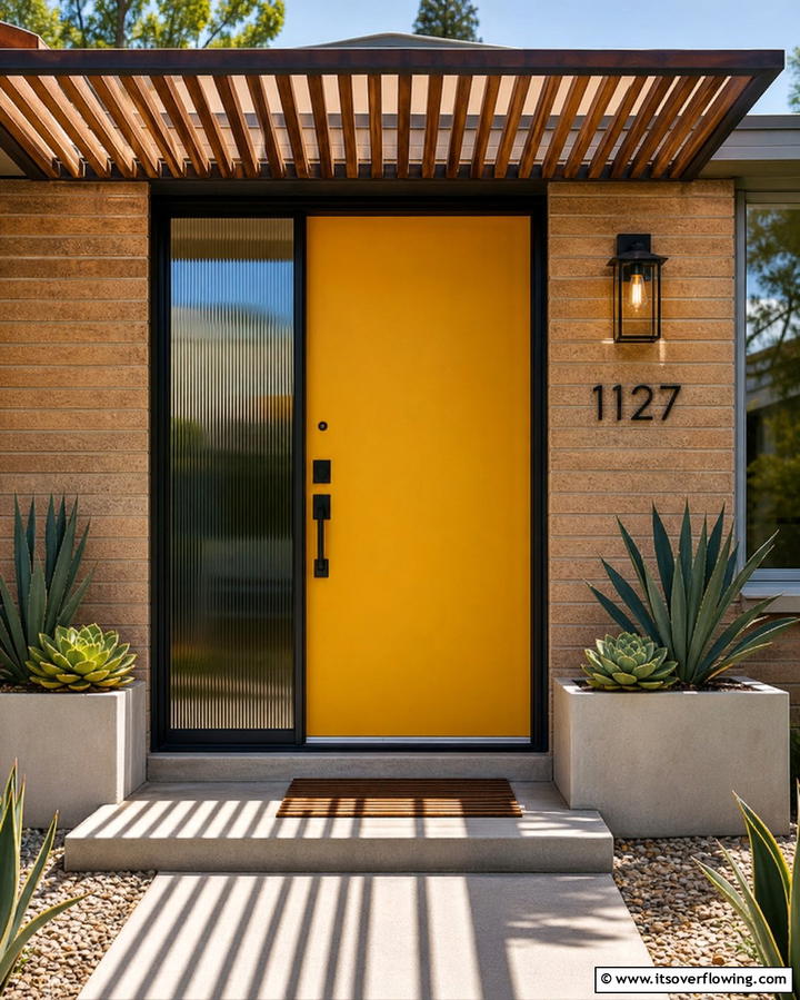 Retro Mustard Yellow - 30 Retro Mid-Century Front Door Colors to Boost Curb Appeal