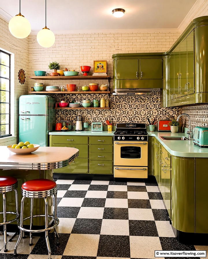 Retro Olive Green Revival - 30 Olive Green Kitchen Designs for a Warm Cooking Space