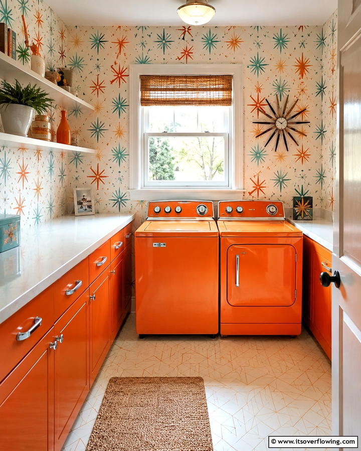Retro Patterns - 25 Laundry Room Wallpaper Ideas to Brighten Your Space