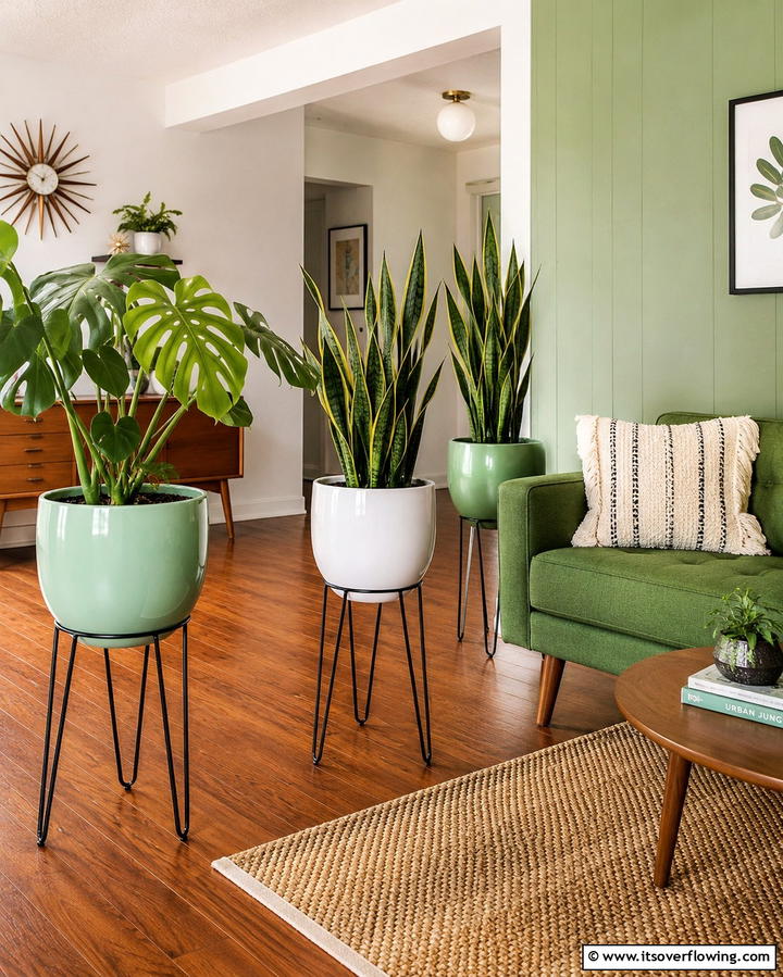 Retro Planters and Greenery - 30 1950s Living Room Ideas for Retro Charm Revival
