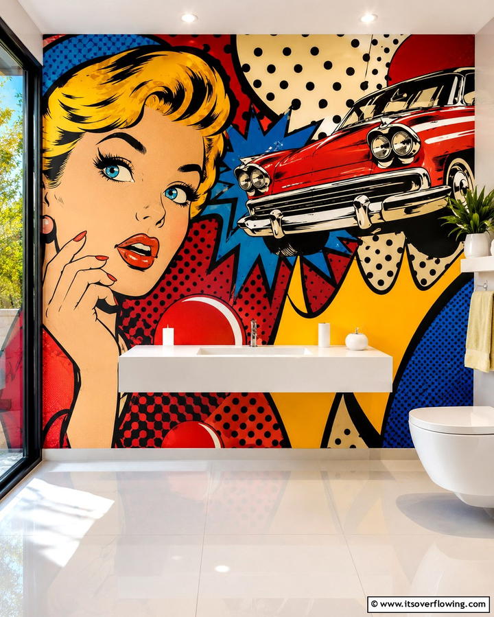 Retro Pop Art Mural - 30 Stunning Bathroom Wall Ideas to Elevate Your Space