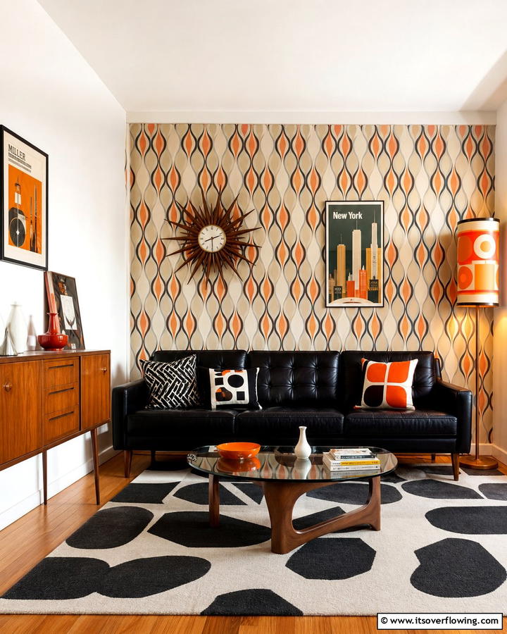 Retro Revival - 21 Living Room Ideas With Black Couches- Modern Style