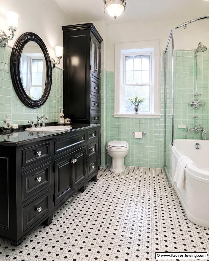 Retro Revival - 30 Black Cabinet Bathroom Ideas for Dramatic Modern Spaces