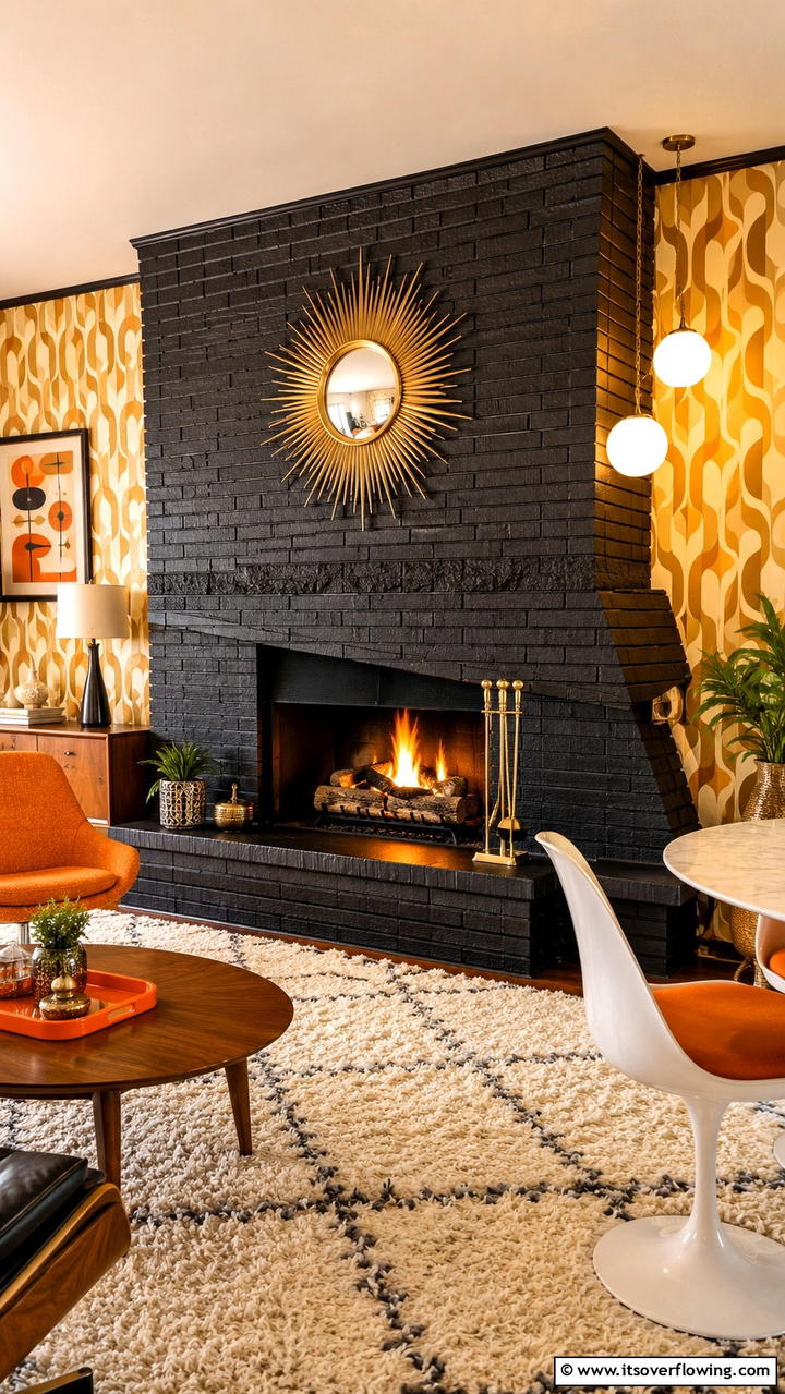 Retro Revival Black Brick Fireplace - 30 Black Brick Fireplace Ideas for Dramatic Focal Points