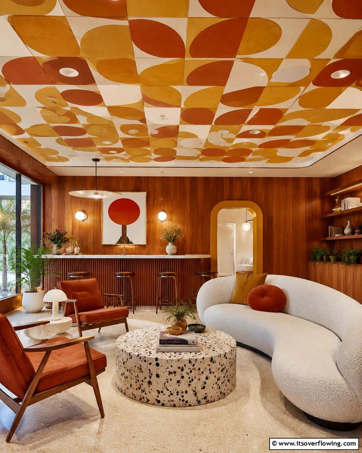 Retro Revival Ceiling - 30 Creative Ceiling Paint Ideas to Transform Any Room’s Ambiance