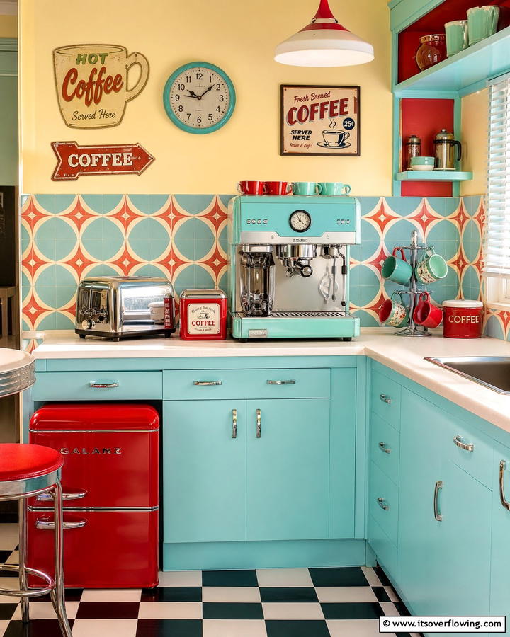 Retro Revival Coffee Station - 21 Functional Coffee Station Ideas for Kitchen or Office