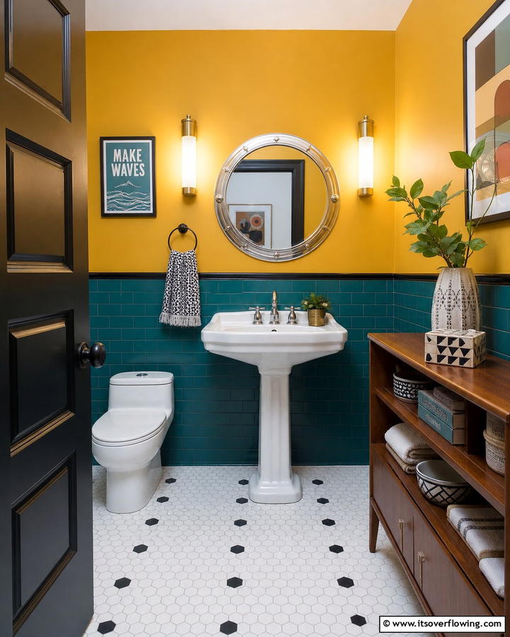 Retro Revival Powder Room - 21 Powder Room Designs for Stylish Small Bathroom Spaces