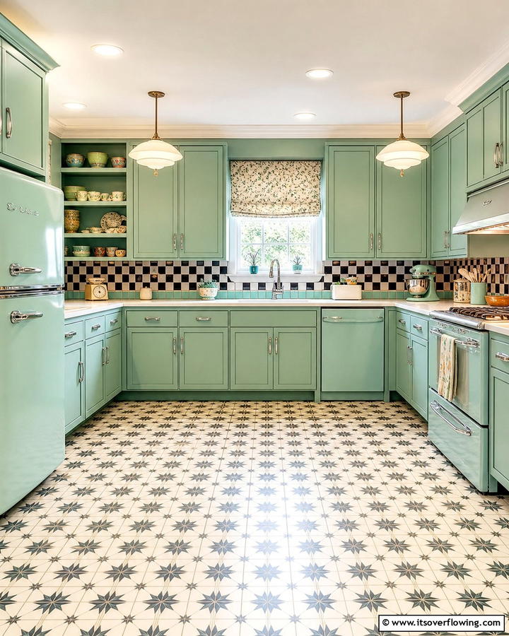 Retro Seafoam Green Cabinets - 21 Green Kitchen Cabinet Ideas for a Vibrant Culinary Space
