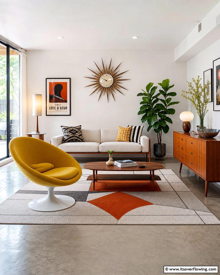 Retro Statement Pieces - 21 Mid-Century Modern Living Room Ideas- Timeless Style