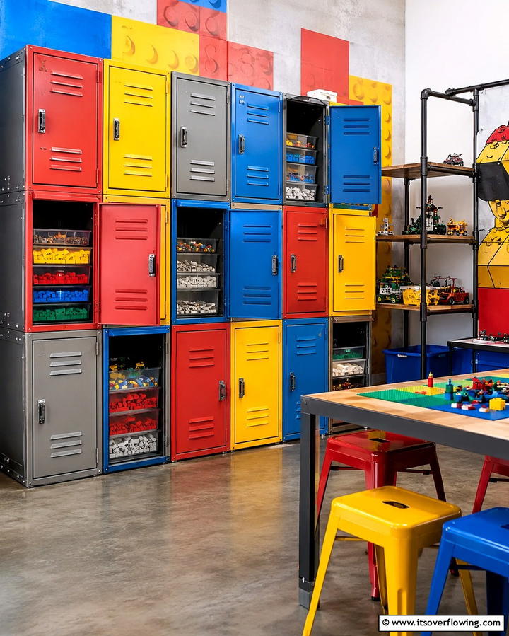 Retro Storage Lockers - 30 Creative Lego Storage Ideas to Organize Kids’ Spaces