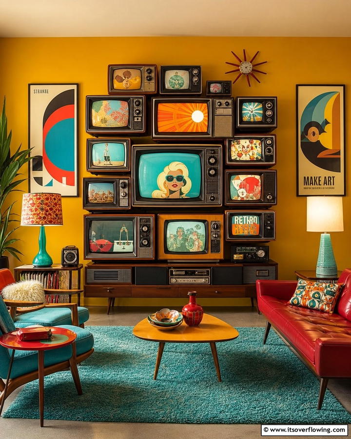 Retro Television Media Wall - 21 Media Wall Ideas to Elevate Your Entertainment Zone