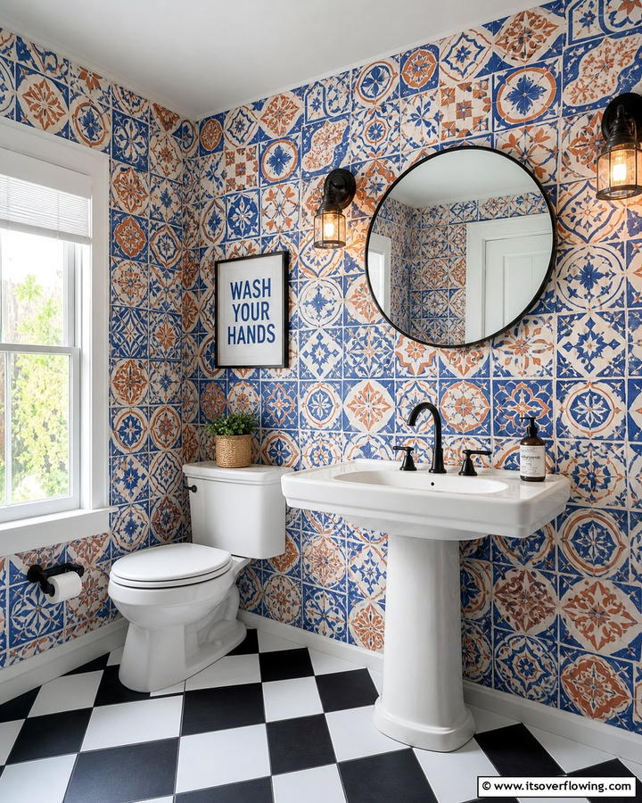 Retro Tile Impressions - 21 Bathroom Wallpaper Ideas to Add Bold Patterns or Subtle Texture