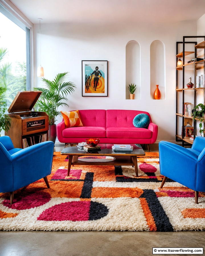 Retro Vibes - 25 Pink and Blue Living Room Ideas for a Vibrant Space
