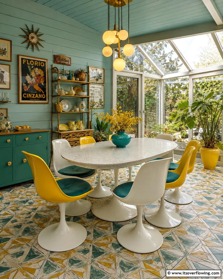Retro Vintage Dining Style - 30 Sunroom Dining Room Ideas for Bright and Airy Meals