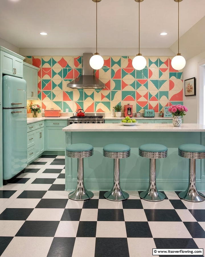 Retro Vinyl Graphics - 21 Kitchen Backsplash Ideas for Striaking Visual Impact