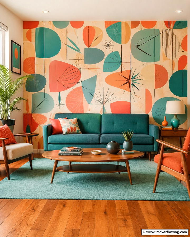 Retro Wall Murals - 30 1950s Living Room Ideas for Retro Charm Revival