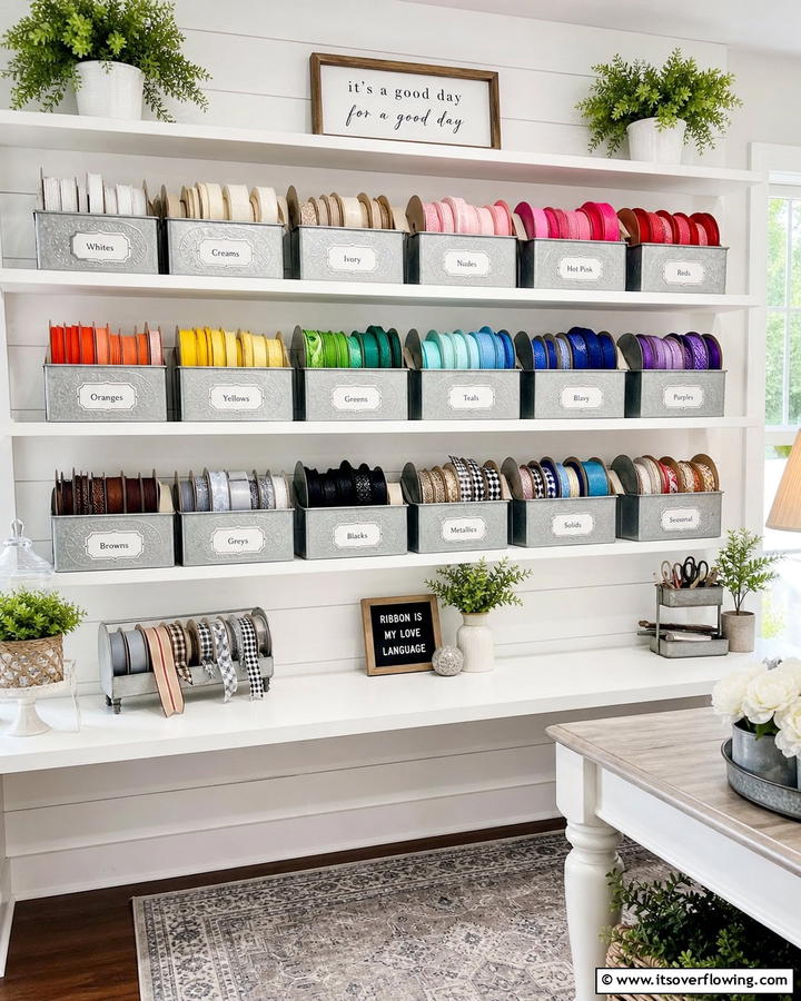Ribbon Sorting Tins - 20 Ribbon Storage Ideas- Organize Your Craft Supplies