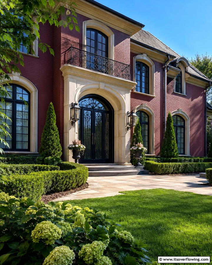 Rich Burgundy Brick Exterior - 25 Painted Brick Houses Ideas for a Fresh Look