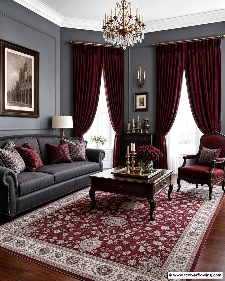 Rich Burgundy Charm - 30 Curtain Color Ideas Perfectly Paired With Gray Walls